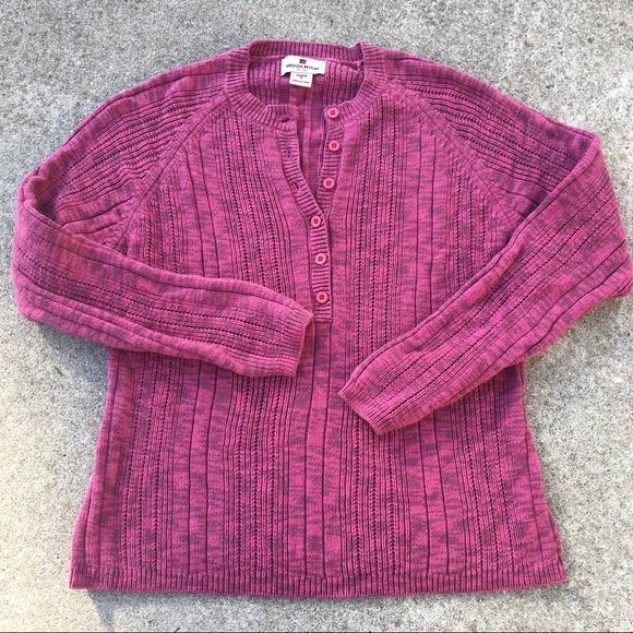 Woolrich cotton button front sweater in Berry - Picture 3 of 8